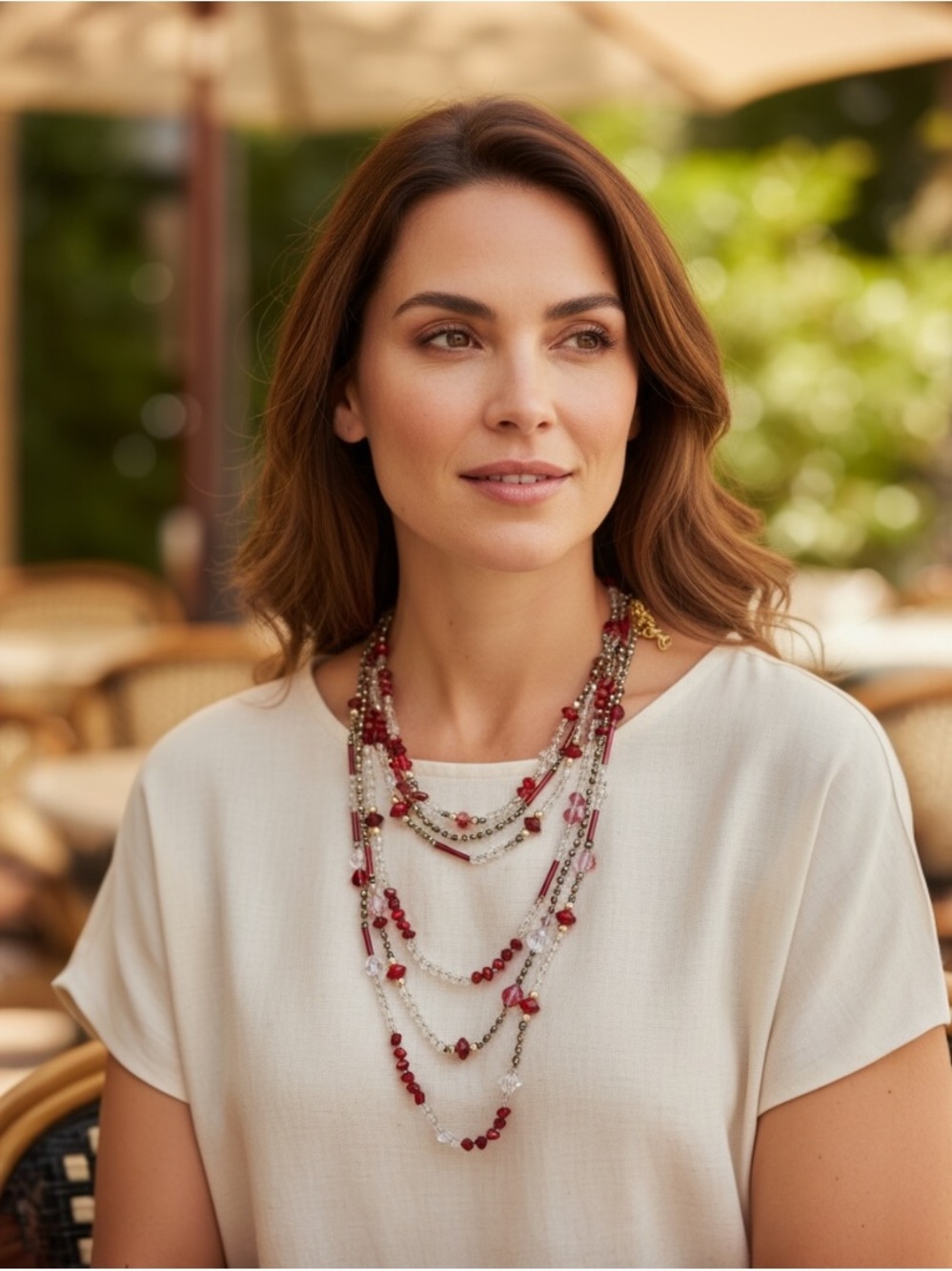 Loft, by Ann Taylor Long red Beaded Necklace